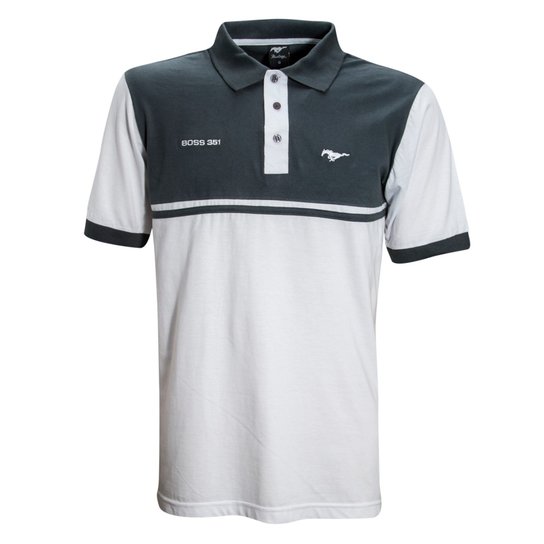 Camisa Liga Retrô Premium Mustang Polo Boss - Branco+Chumbo