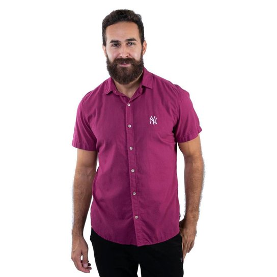 Camisa Manga Curta Mlb New York Yankees Fashion Team Masculina - Vermelho Escuro