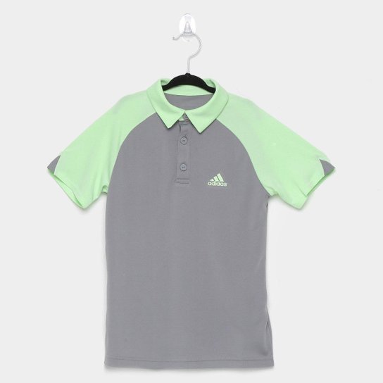 Camisa Polo Infantil Adidas Raglan Club Masculina - Cinza+Verde