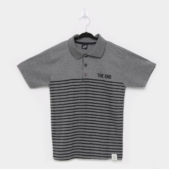 Camisa Polo Infantil Elian Listras Masculina - Chumbo