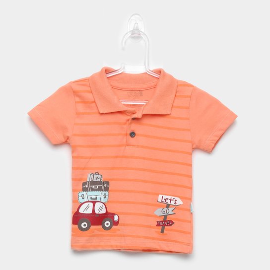 Camisa Polo Infantil Kiko & Kika Listrada Trip Masculina - Laranja