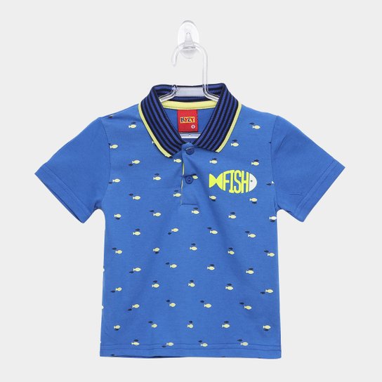 Camisa Polo Infantil Kyly Fish Masculina - Azul