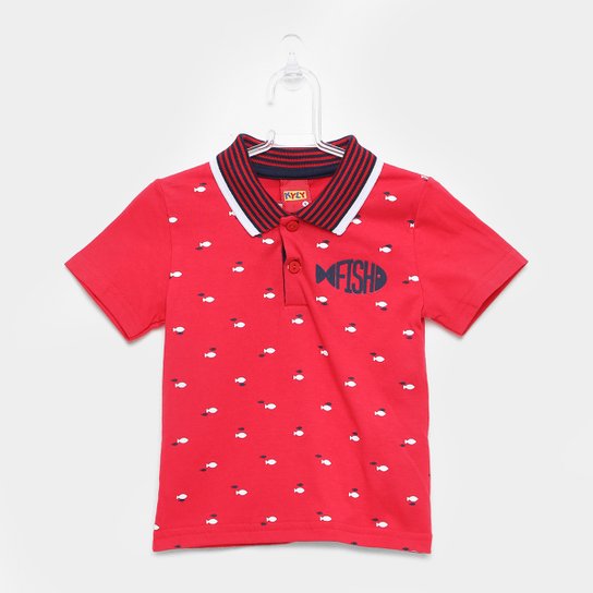 Camisa Polo Infantil Kyly Fish Masculina - Vermelho