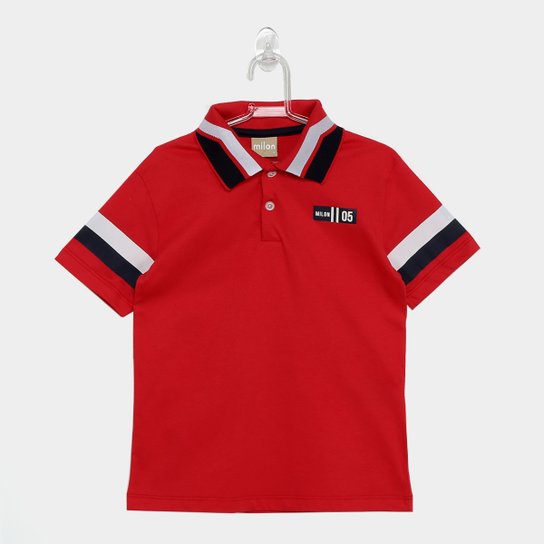 Camisa Polo Infantil Milon Listra Masculina - Vermelho