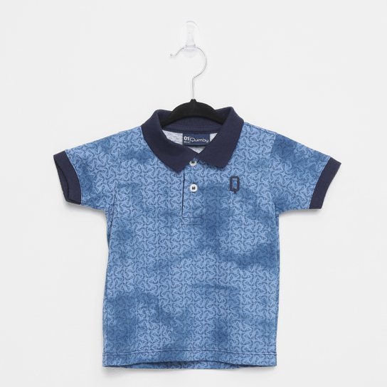 Camisa Polo Infantil Quimby Estampada Masculina - Azul