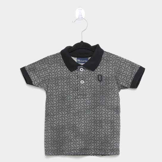 Camisa Polo Infantil Quimby Estampada Masculina - Chumbo