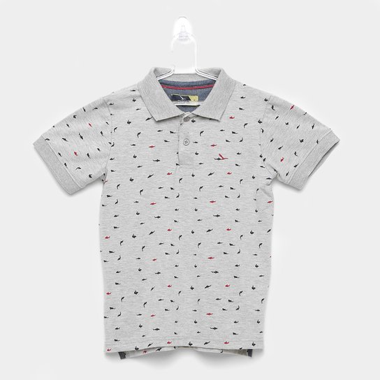 Camisa Polo Infantil Yachtmaster Tubarão Masculina - Cinza Claro