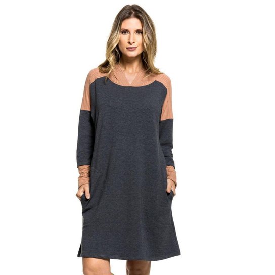 Camisão Inverno Capuz Feminina - Mescla Escuro