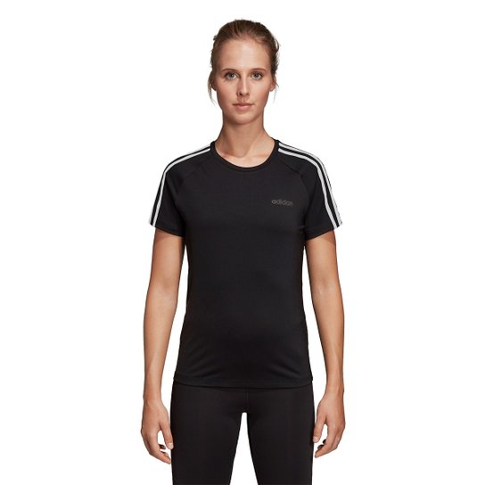Camiseta Adidas D2M 3 Stripes Feminina - Preto