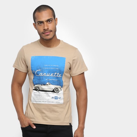 Camiseta Corvette Memories Advertising Masculina - Bege