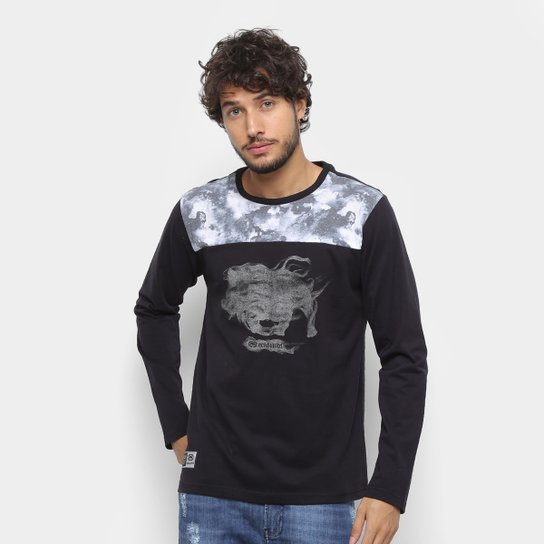 Camiseta Ecko Manga Longa Estampa Fumaça Masculina - Preto
