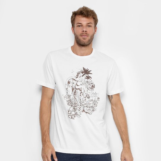 Camiseta Globe Básica Tiger Paradise Masculina - Off White
