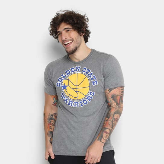 Camiseta Golden State Warriors Mitchell & Ness Big Logo Masculina - Cinza
