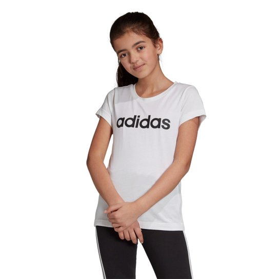 Camiseta Infantil Adidas Estampa Logo YG LIN TEE Feminina - Branco+Preto