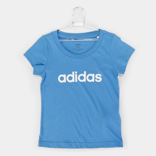 Camiseta Infantil Adidas Estampa Logo YG LIN TEE Feminina - Azul Claro