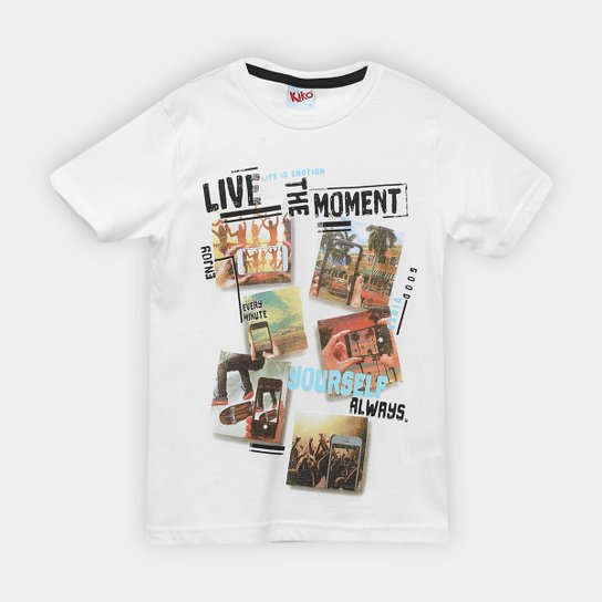 Camiseta Infantil Kiko & Kika Live The Moment Masculina - Branco