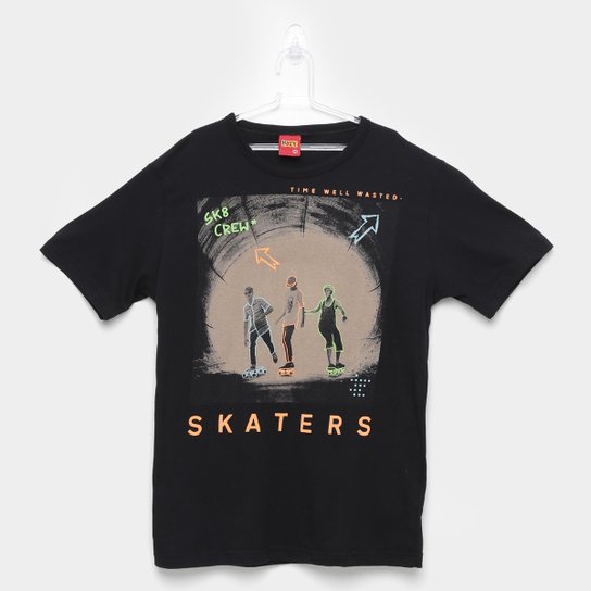 Camiseta Infantil Kyly Skaters Masculina - Preto