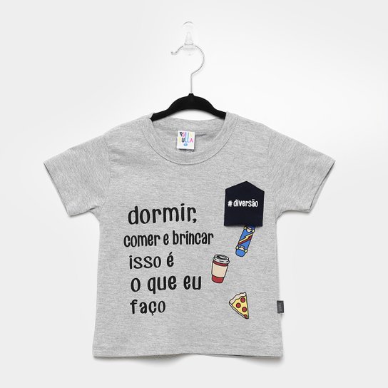 Camiseta Infantil Pulla Bulla Bolso Inverso Diversão - Cinza