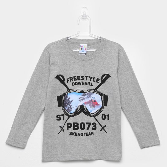 Camiseta Infantil Pulla Bulla Manga Longa Estampada Masculina - Cinza