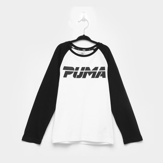 Camiseta Infantil Puma Alpha Manga Longa Masculina - Branco