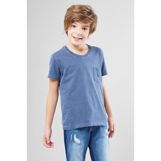 Camiseta Infantil Reserva Mini Bolso Gota Bordado Masculina - Azul