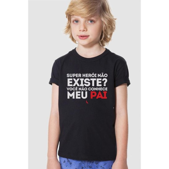 Camiseta Infantil Super Pai Reserva Mini Masculina - Preto