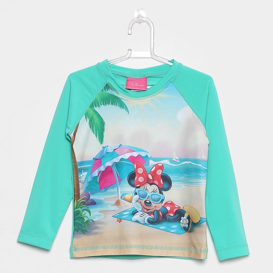 Camiseta Infantil Tip Top Manga Longa Minnie Praia Menina - Verde