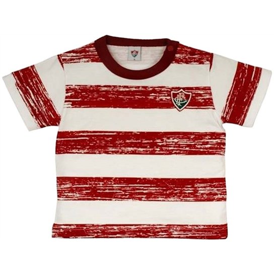 Camiseta List. Craquelada Meia Malha Menino Fluminense Reve Dor - M - Branco+Vermelho