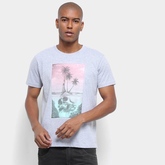 Camiseta Long Island Beach Masculina - Cinza+Branco