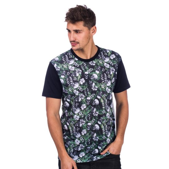 Camiseta Long Island Caveiras Masculina - Preto