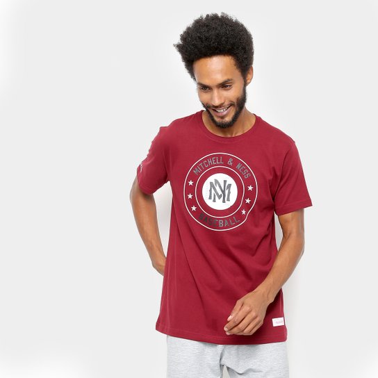 Camiseta Mitchell & Ness Baseball Circle Masculina - Bordô