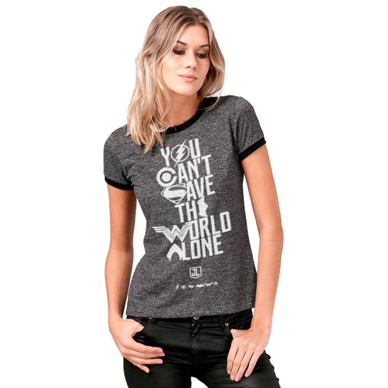 Camiseta Ringer Liga da Justiça You Can't Save bandUP! Feminina - Mescla