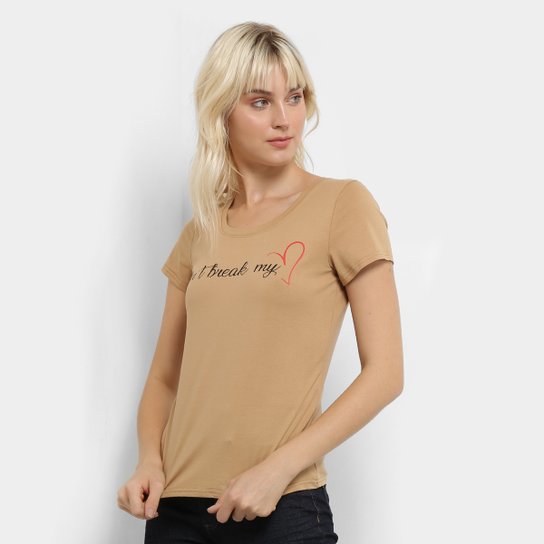 Camiseta Top Modas Don't Break My Heart Feminina - Marrom
