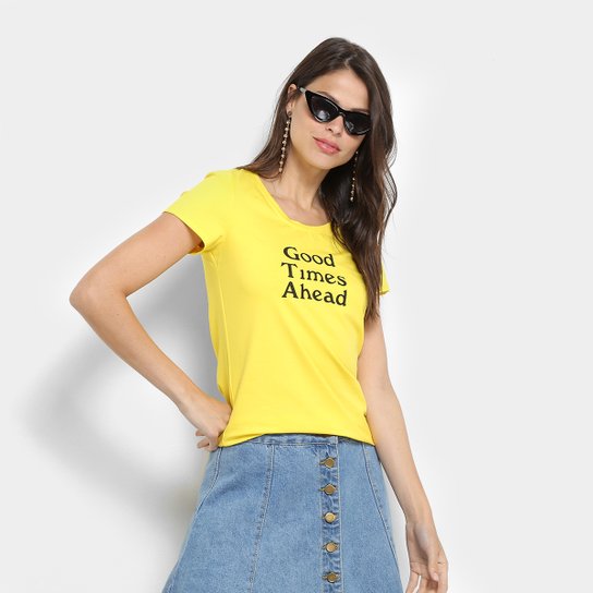 Camiseta Top Modas Good Times Ahead Feminina - Amarelo