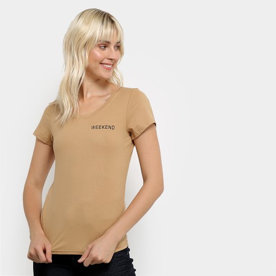 Camiseta Top Modas Weekend Feminina - Marrom