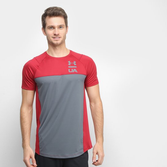 Camiseta Under Armour Mk1 Ss Colorblock Ss19 Masculina - Vermelho+Cinza