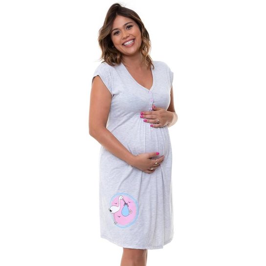 Camisola Gestante Luna Cuore - Cinza+Rosa