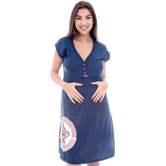 Camisola Luna Cuore Curta Gestante Feminino 027 - Marinho