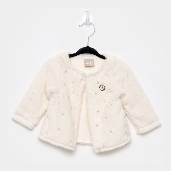 Casaco Infantil Milon Pelo com Perolas Feminina - Branco
