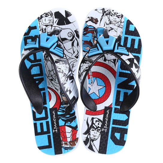 Chinelo Infantil Grendene Avengers Combat Masculino - Branco+Preto