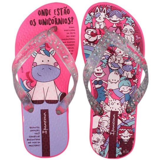 Chinelo Infantil Grendene Temas Feminino - Rosa Claro+Pink
