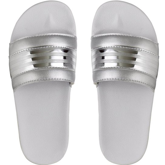 Chinelo Slide Adaption Listrado Feminino - Prata