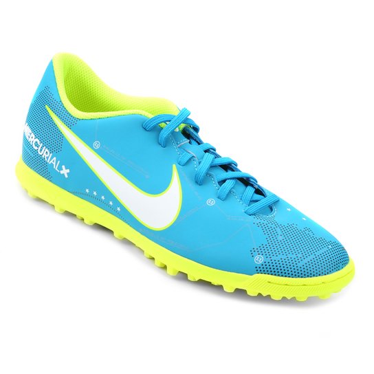 Chuteira Society Nike Mercurial Vortex 3 Neymar Jr TF Masculina - Azul+Branco