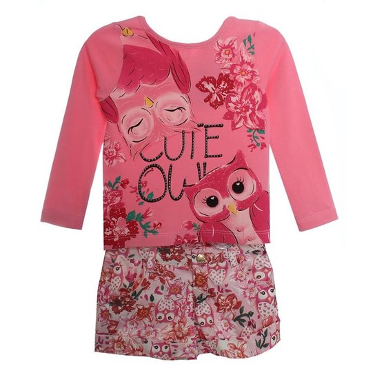 Conjunto Blusa E Short Corujinha - Momi - Rosa