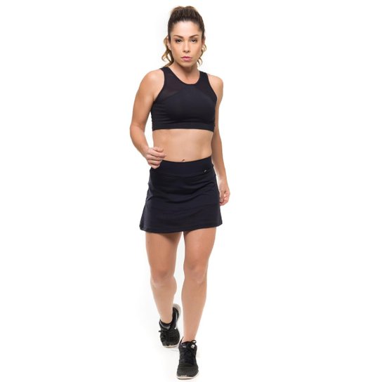 Conjunto Energize Short Saia/Top Com Proteção Solar Sandy Fitness - Feminino - Preto