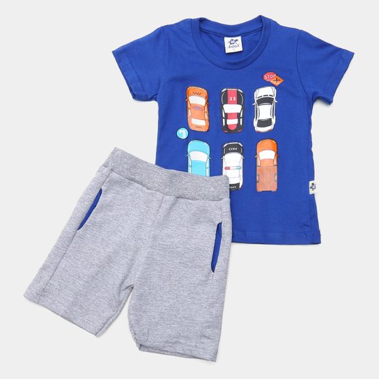 Conjunto Infantil Andritex Carros Masculino - Azul Royal