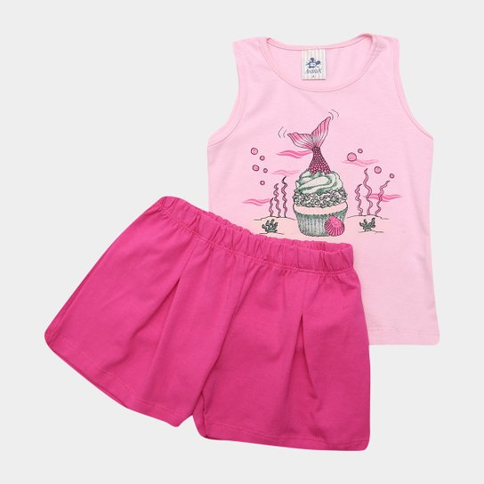 Conjunto Infantil Andritex Cotton Cupcake Feminino - Rosa