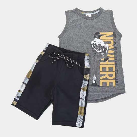 Conjunto Infantil Elian Baseball Nowhere Masculino - Chumbo