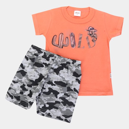 Conjunto Infantil Elian Camuflado Wild Masculino - Laranja