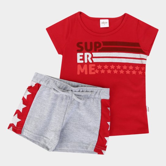 Conjunto Infantil Elian Estrelas Feminino - Vermelho Escuro